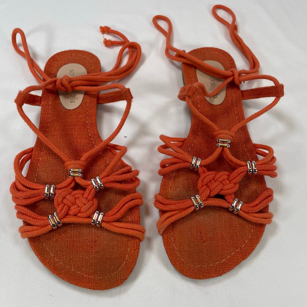 Sonho dos Pes Lace Up Rope Gladiator Sandals Orange Red Women's 7 Flat Brazil